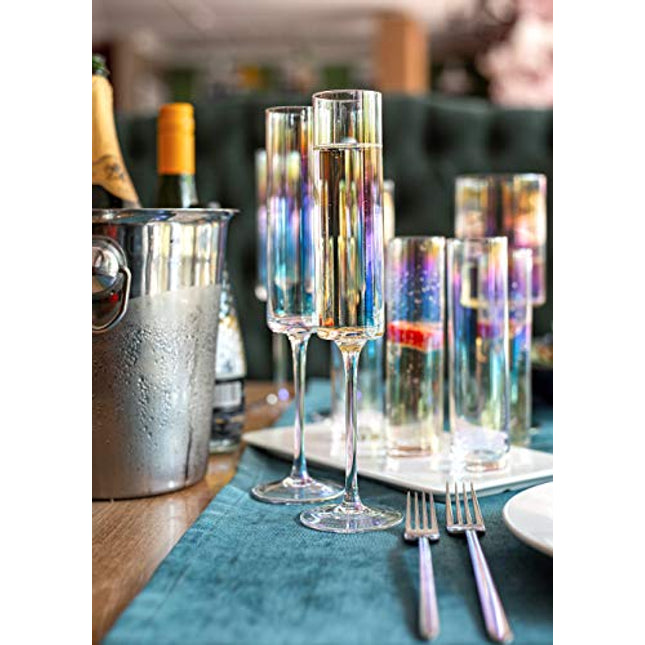 Champagne Flutes Set of 4 - Large Durable Pearly Iridescent Tinge Champagne Glasses - Crystal Champagne Flutes To Bring Celebrations and Special Occasions To Life - Champagne Flutes Glass