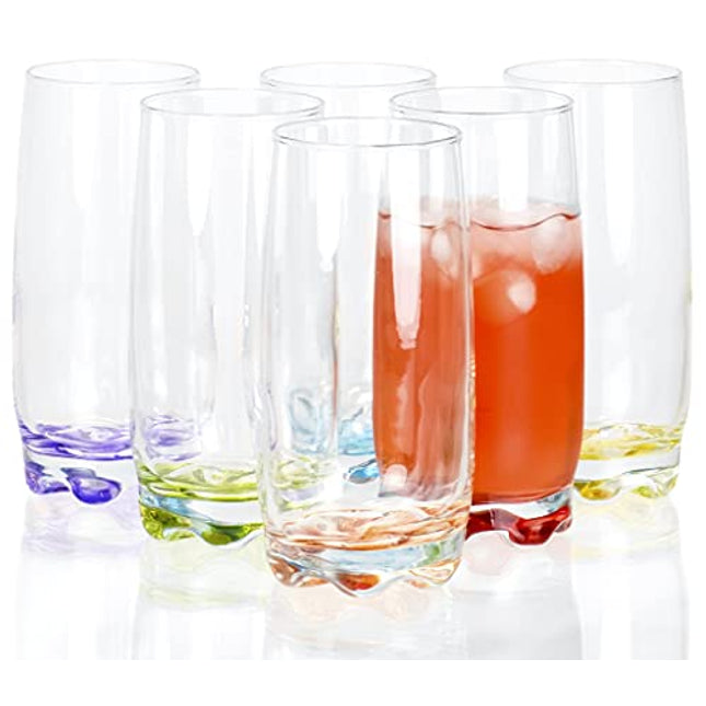 Vibrant Splash Water, Beverage Highball Glasses, 13.25 Ounce - Set of 6
