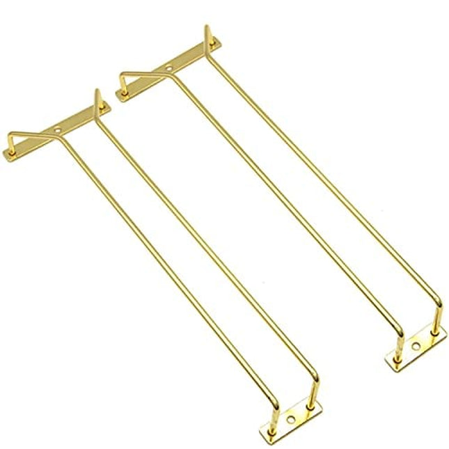 RedDreamer 14-Inch Gold Wine Glass Rack, Under Cabinet Wine Glass Holder Stainless Steel Stemware Rack - Hanging Stemware Holder for Cabinet Kitchen Bar, Set of 2