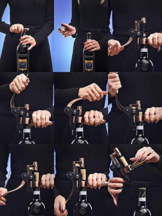 Wine Corkscrew Opener Rabitt - Style Set Bottle Opener Wine Opener Wine Accessories RedNoel Opener Wine Corkscrew Opener Lever Cork Wine Kit: With Foil Cutter,Wine Stopper And Extra Spiral (Bronze)