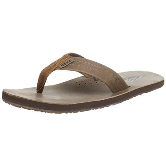 Reef Men's Leather Sandals Draftsmen | Bottle Opener Flip Flops For Men With Soft Cushion Footbed, Bronze Brown, 10