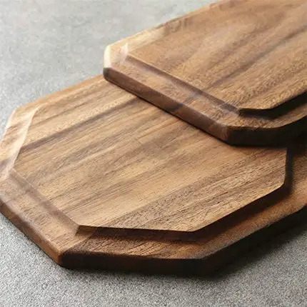 Set of 2 Acacia Wooden Serving Tray Vegetable Fruit Platter Decor Wood Trays Square Dessert Plates Food Dish Serving Platters Cheese Board Party Trays Charger Plate Wooden Charcuterie Boards Platters