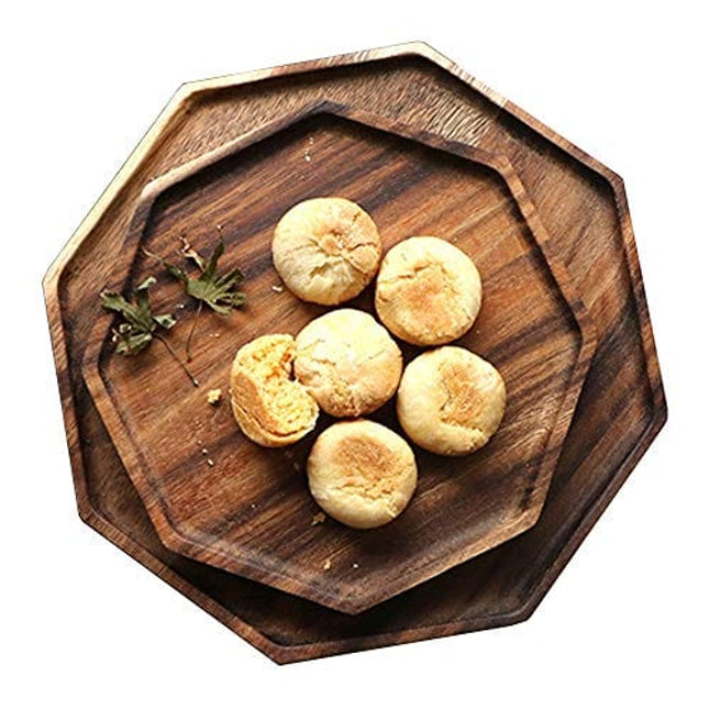 Set of 2 Acacia Wooden Serving Tray Vegetable Fruit Platter Decor Wood Trays Square Dessert Plates Food Dish Serving Platters Cheese Board Party Trays Charger Plate Wooden Charcuterie Boards Platters