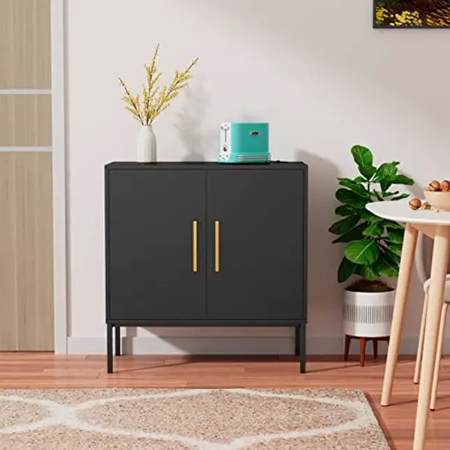 RESOM Modern Storage Cabinet with Double Doors, White Sideboard with Adjustable Shelves, Accent Cabinet for Living Room, Bedroom, Home Office and Hallway (Black)