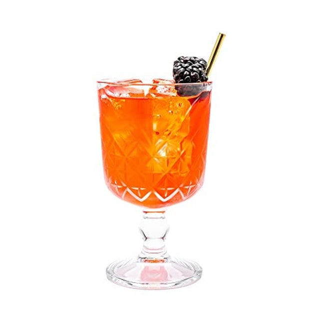 Restaurantware Timeless 11 Ounce Goblet Glasses, Set of 6 Etched Cocktail Glasses - Stemmed, Dishwasher-Safe, Clear Glass Water Goblets, Chip-Resistant, For Whiskey Or Cocktails