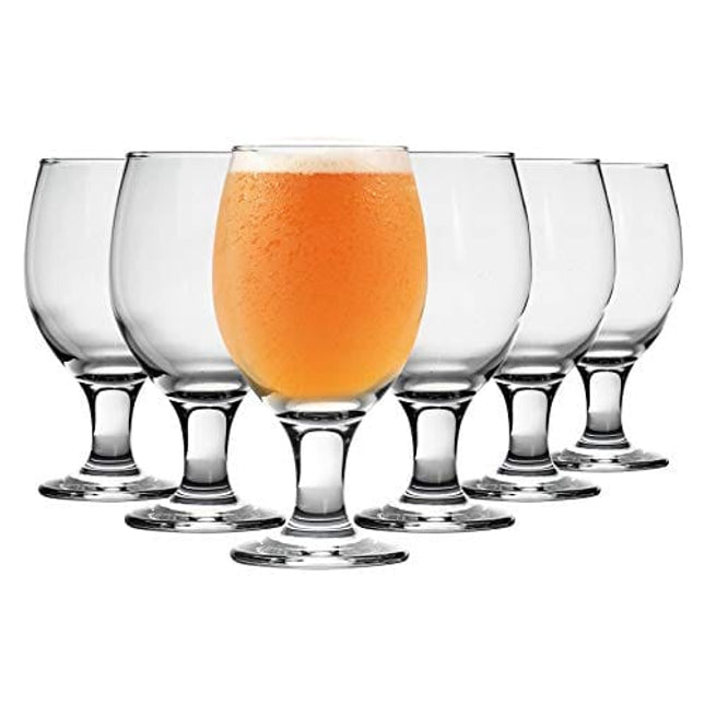 6x 400ml (13.5oz) Classic Tulip Beer Glasses Set - Classic Style Glass for Real Ale and IPA - Stemmed Snifter Drinking Lager Glass - By Rink Drink