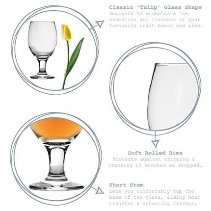 6x 400ml (13.5oz) Classic Tulip Beer Glasses Set - Classic Style Glass for Real Ale and IPA - Stemmed Snifter Drinking Lager Glass - By Rink Drink