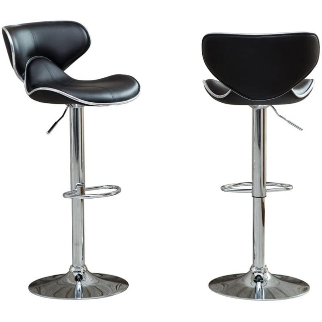 Roundhill Furniture Masaccio Cushioned Leatherette Upholstery Airlift Adjustable Swivel Barstool with Chrome Base, Set of 2, Black