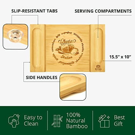 Unique Bamboo Cheese Board, Charcuterie Platter and Serving Tray for Wine, Crackers, Brie and Meat. Large and Thick Natural Wooden Server - Fancy House Warming Gift