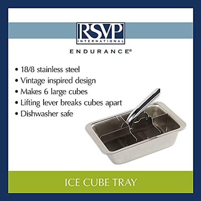 RSVP International Endurance Cocktail Collection, Retro Ice Cube Tray, Stainless Steel, Dishwasher Safe, 7.25x5x2.5"