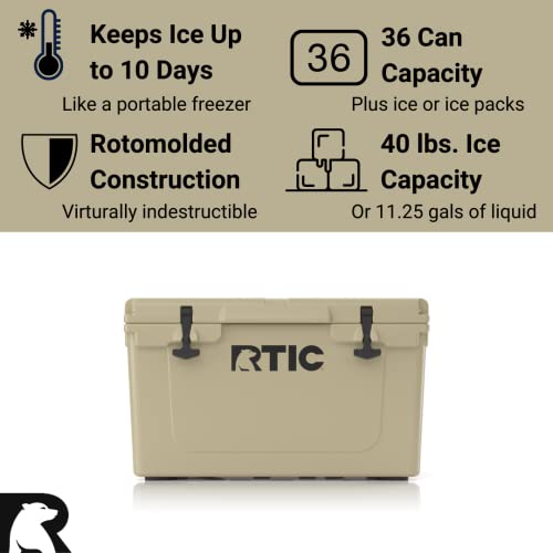 Seadek Rtic 45 RTIC Hard Cooler, 45 qt, Tan, Ice Chest with Heavy Duty Rubber Latches ...