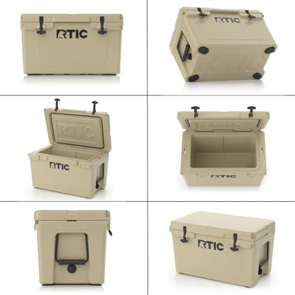 RTIC Hard Cooler, 45 qt, Tan, Ice Chest with Heavy Duty Rubber Latches, 3 Inch Insulated Walls