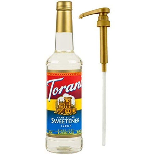 Torani Cane Sugar Sweetener Syrup, 25.4 oz Plus One Syrup Pump