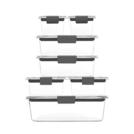 Rubbermaid 14-Piece Brilliance Food Storage Containers with Lids for Lunch, Meal Prep, and Leftovers, Dishwasher Safe, Clear/Grey