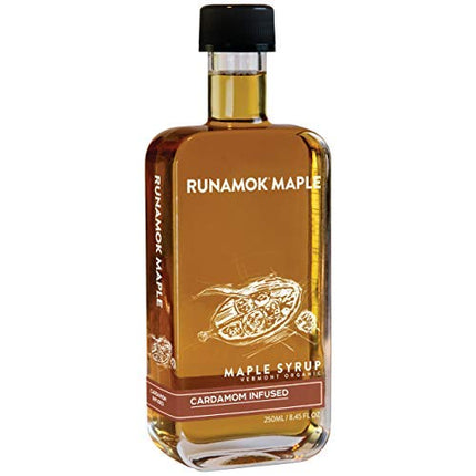 Runamok Cardamom Infused Maple Syrup - Authentic & Real Vermont Maple Syrup | Gluten Free & Natural Sweetener | Great for Cooking, Pancakes, Cocktails & Desserts | 8.45 Fl Oz (250mL)