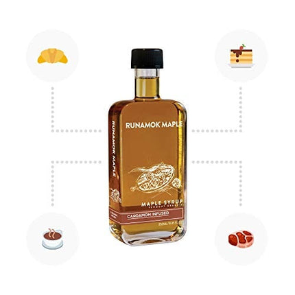 Runamok Cardamom Infused Maple Syrup - Authentic & Real Vermont Maple Syrup | Gluten Free & Natural Sweetener | Great for Cooking, Pancakes, Cocktails & Desserts | 8.45 Fl Oz (250mL)