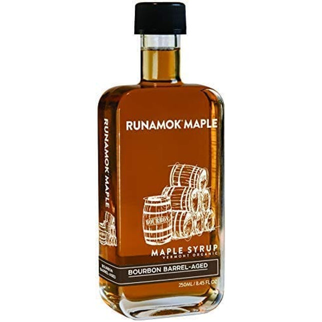 Runamok Maple Bourbon Barrel Aged Maple Syrup - Authentic & Real Vermont Maple Syrup | Natural Sweetener | Great for Cocktails, Cheese Pairing & Pancakes Maple Syrup | 8.45 Fl Oz (250mL)