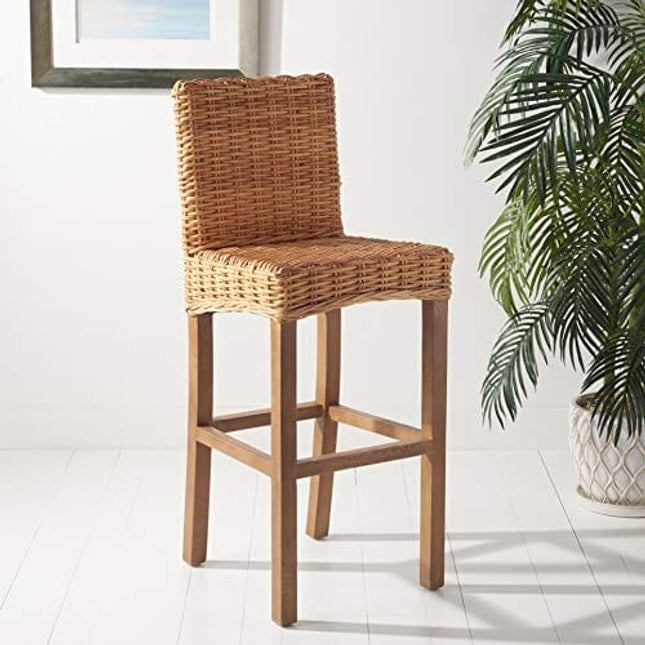 Safavieh Home Tobie Rattan 30-inch Bar Stool, 0, Natural/Natural