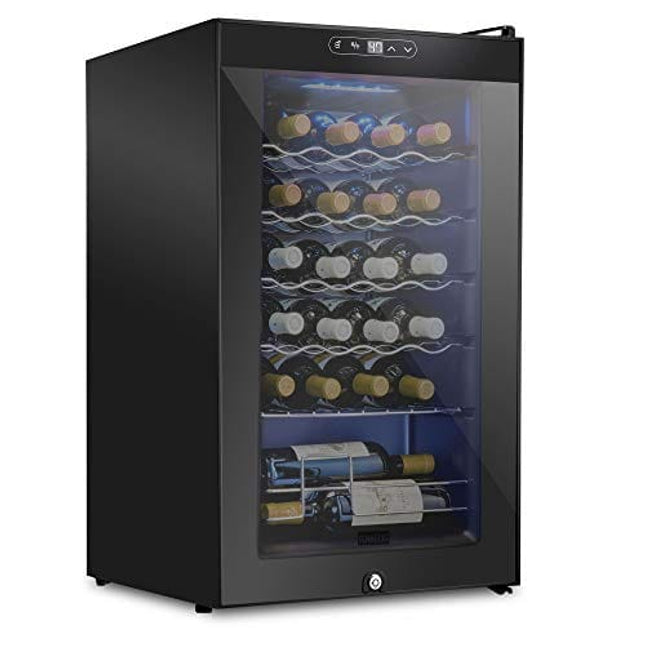 Schmecke 24 Bottle Compressor Wine Cooler Refrigerator w/Lock | Large Freestanding Wine Cellar | 41f-64f Digital Temperature Control Wine Fridge For Red, White, Champagne or Sparkling Wine - Black