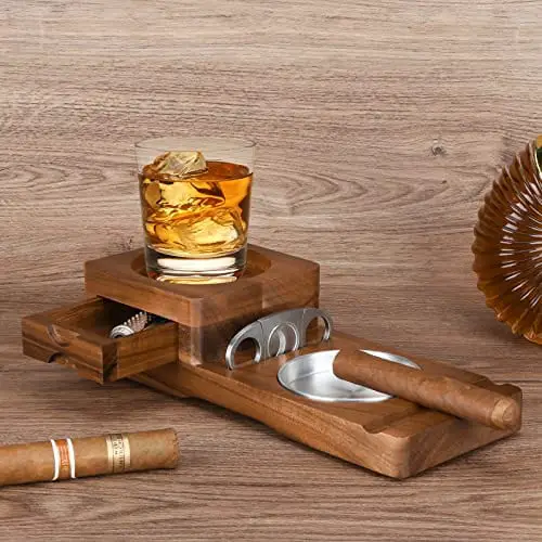 Scotte Cigar Ashtray Coaster Whiskey Glass Tray & Wooden Ash Tray with –  Advanced Mixology
