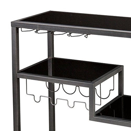 SEI Furniture Zephs Metal and Tempered Glass Locking Castor Wheels Bar Cart, Gunmetal, Black