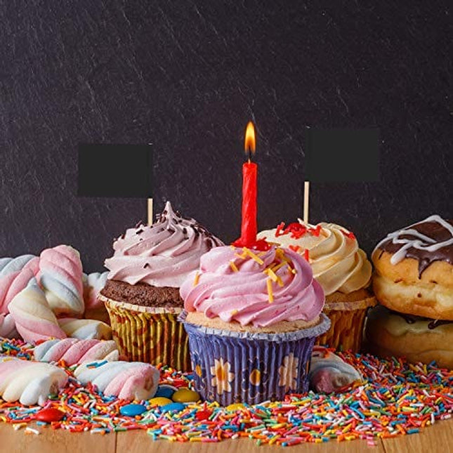 Senkary 100 Pack Blank Toothpick Flags Paper Flag Picks Cheese Markers for Cupcake, Food, Fruit, Party Decorations (Black)