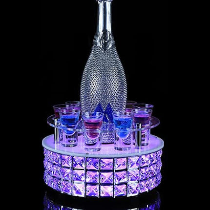 Liquor Display Stand LED Light Liquor Bottle Display Base Shot Glass Holder Tabletop Wine Display Holder for Home Bar Wedding Party Commercial Bar Counter Top (7-Color Lights, Round-DIA9.8)