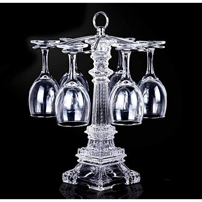 6 Hook Tabletop Glass Eiffel Tower Design Stemware Rack/Rotate 6 Wine Glass Storage Holder Stand Air Drying Rack