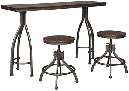 Signature Design by Ashley Odium Urban Counter Height Dining Table Set with 2 Bar Stools, 3 Piece Set, Rustic Brown