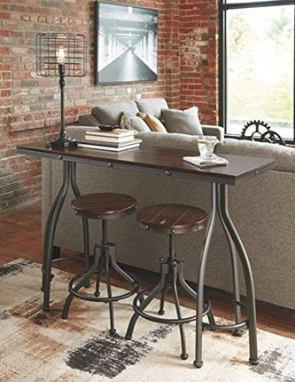 Signature Design by Ashley Odium Urban Counter Height Dining Table Set with 2 Bar Stools, 3 Piece Set, Rustic Brown