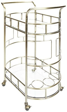 Silverwood Sinclair 2 Tier Metal and Glass Bar Cart, Antique Gold