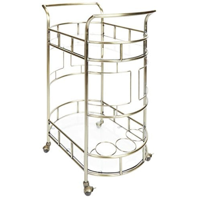 Silverwood Sinclair 2 Tier Metal and Glass Bar Cart, Antique Gold
