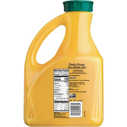 Simply Orange Juice, 89 fl oz, 100% Juice Not from Concentrate, Pulp Free