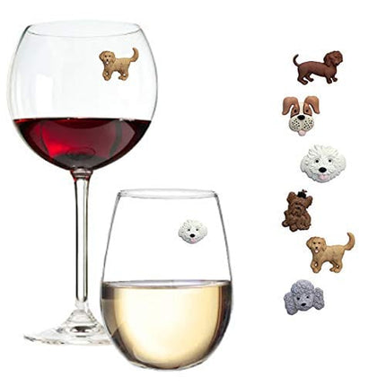 Simply Charmed Dog Wine Charms or Magnetic Glass Markers for Stemless Glasses - Great Birthday or Hostess Gift for Dog Lovers - Set of 6 Cute Puppy Glass Identifiers