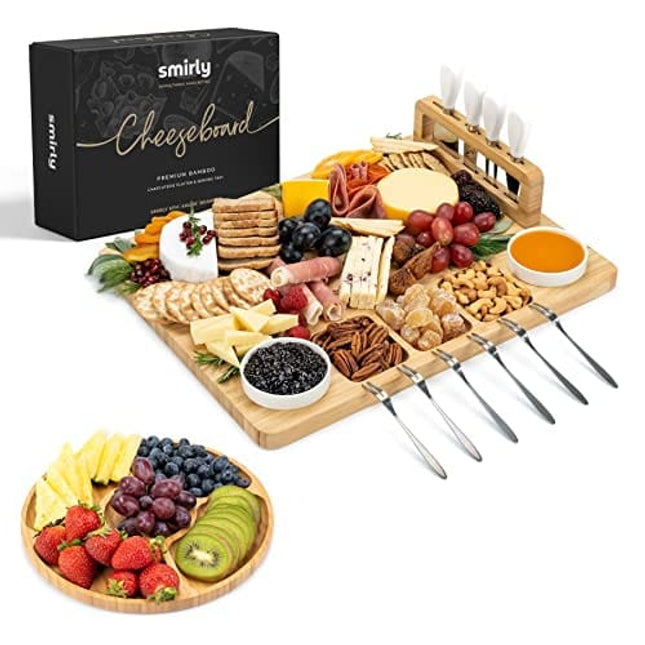 SMIRLY Charcuterie Boards Gift Set: Large Charcuterie Board Set, Bamboo Cheese Board Set - Unique Mothers Day Gifts for Mom - House Warming Gifts New Home, Wedding Gifts for Couple, Bridal Shower Gift
