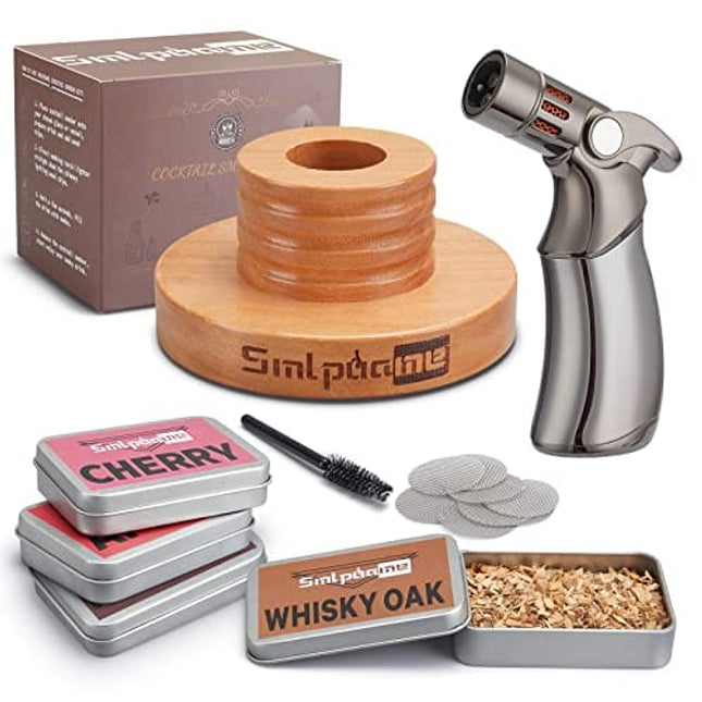 Smlpuame Cocktail Smoker Kit with Torch, Old Fashioned Bourbon Whiskey Drink Smoker Kit with Four Kinds of Wood Chips (No Butane)