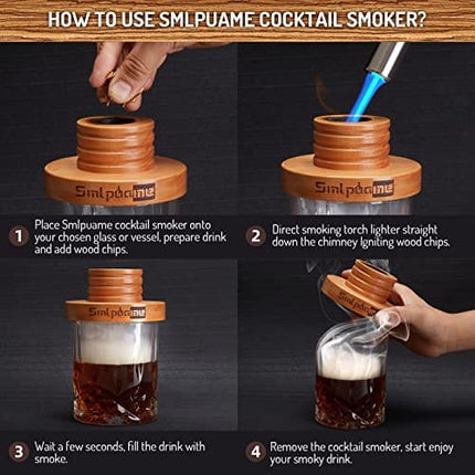 Smlpuame Cocktail Smoker Kit with Torch, Old Fashioned Bourbon Whiskey Drink Smoker Kit with Four Kinds of Wood Chips (No Butane)