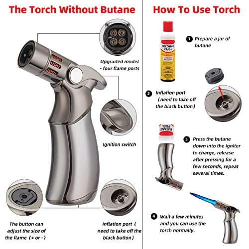 Cocktail Smoker Kit With Torch – 4 Wood Chips, Glass, Torch, For Whisky & Bourbon