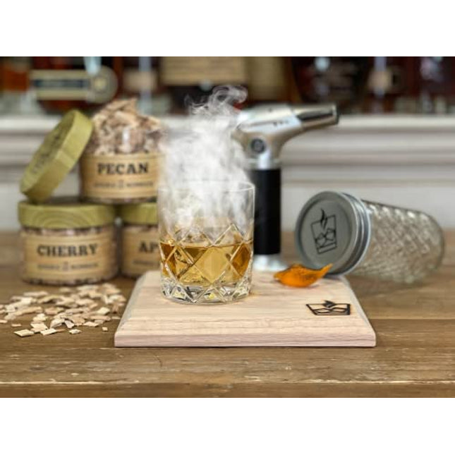 Smoke Board’s Old Fashioned Cocktail Smoker Kit With Torch - Whiskey/Bourbon Drink Infuser With Three Wood Chips, Smoker Kit Includes, Mixing Glass, Smoke Board, And Torch Lighter, USA Based Company