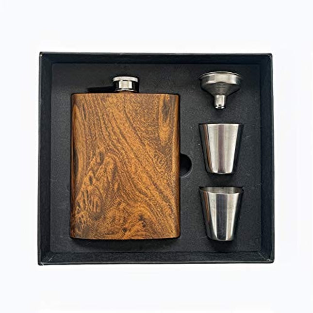 SoBoho 8oz Stainless Steel Maple Flask - Box Includes Flask, Funnel, and Shot Glasses - Perfect for Groomsmen Gifts, Groomsmen Proposal Box, Best Man Gifts for Wedding - Groomsmen Flask Set