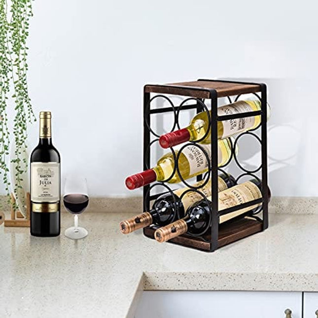 SODUKU Rustic Wood Countertop Wine Rack 6 Bottles No Need Assembly