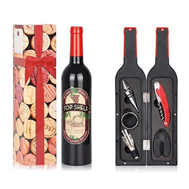 Wine Accessories Gift Set - 5 Pcs Deluxe Wine Corkscrew Opener Sets Bottle Shape in Elegant Gift Box, Great Wine Gifts Idea for Wine Lovers, Friends, Christmas, Anniversary