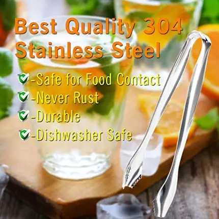 SOLEADER Ice Tongs for Ice Bucket Ice Cube, Pom Tongs,7 Inch Kitchen Tongs, Small Serving Tongs, Food-Grade Premium 304 Stainless Steel Tongs, Heavy Duty, Pack of 4 (7" Ice Tongs)