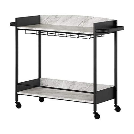 South Shore City Life Bar Cart with Wine Glass Rack, Black and Faux Carrara Marble