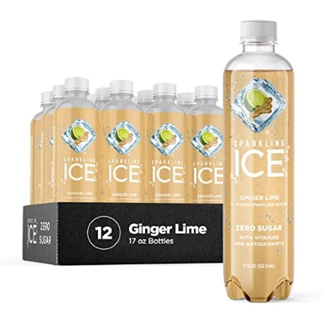 Sparkling Ice, Ginger Lime Sparkling Water, Zero Sugar Flavored Water, with Vitamins and Antioxidants, Low Calorie Beverage, 17 fl oz Bottles (Pack of 12)