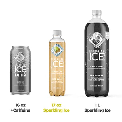 Sparkling Ice, Ginger Lime Sparkling Water, Zero Sugar Flavored Water, with Vitamins and Antioxidants, Low Calorie Beverage, 17 fl oz Bottles (Pack of 12)