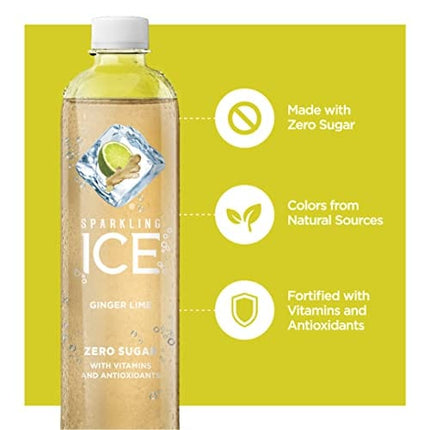 Sparkling Ice, Ginger Lime Sparkling Water, Zero Sugar Flavored Water, with Vitamins and Antioxidants, Low Calorie Beverage, 17 fl oz Bottles (Pack of 12)