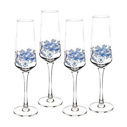 Spode Blue Italian Champagne Flutes | Set of 4 Tall Champagne Glasses | 8-Ounce Capacity | Long Stem Glasses for Drinking Mimosa or Sparkling Wine | Handwash Only