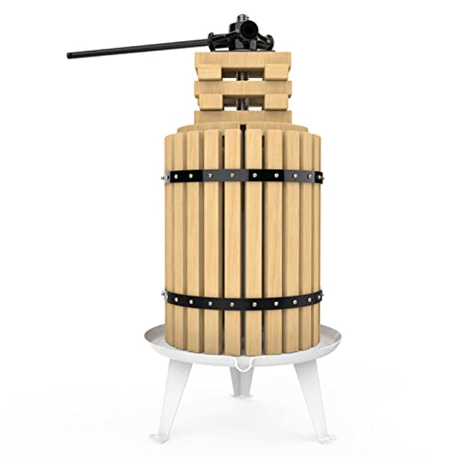 SQUEEZE master Fruit Apple Cider Wine Classic Press- 4.75 Gallon/18L-Solid Wood Basket-Vintage traditional juicer-8 Press Wooden Blocks-Pole Handle Bar for Juice,Wine,Cider-Suitable for Outdoor, Kitchen and Home-1 free filter bag included