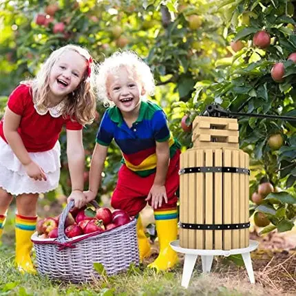 SQUEEZE master Fruit Apple Cider Wine Classic Press- 4.75 Gallon/18L-Solid Wood Basket-Vintage traditional juicer-8 Press Wooden Blocks-Pole Handle Bar for Juice,Wine,Cider-Suitable for Outdoor, Kitchen and Home-1 free filter bag included